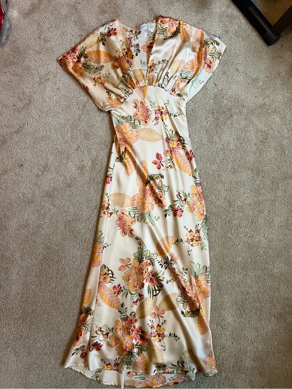 Floral Warm Tone Maxi Dress with Flutter Sleeves